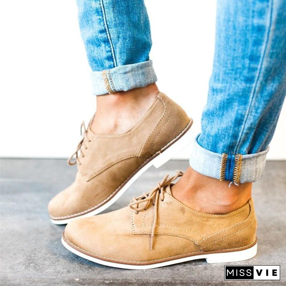 Womens Oxford Shoes Comfort Low Heel Lace-Up Daily Loafers