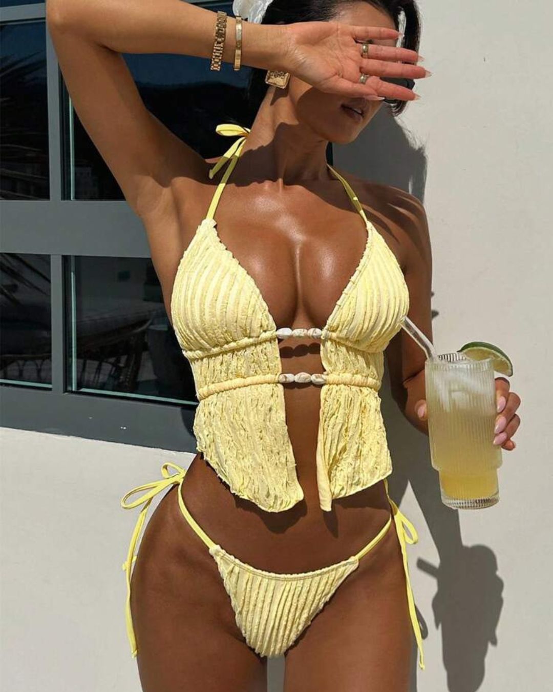 Girly Jacquard Halter 2 Piece Bikini Set