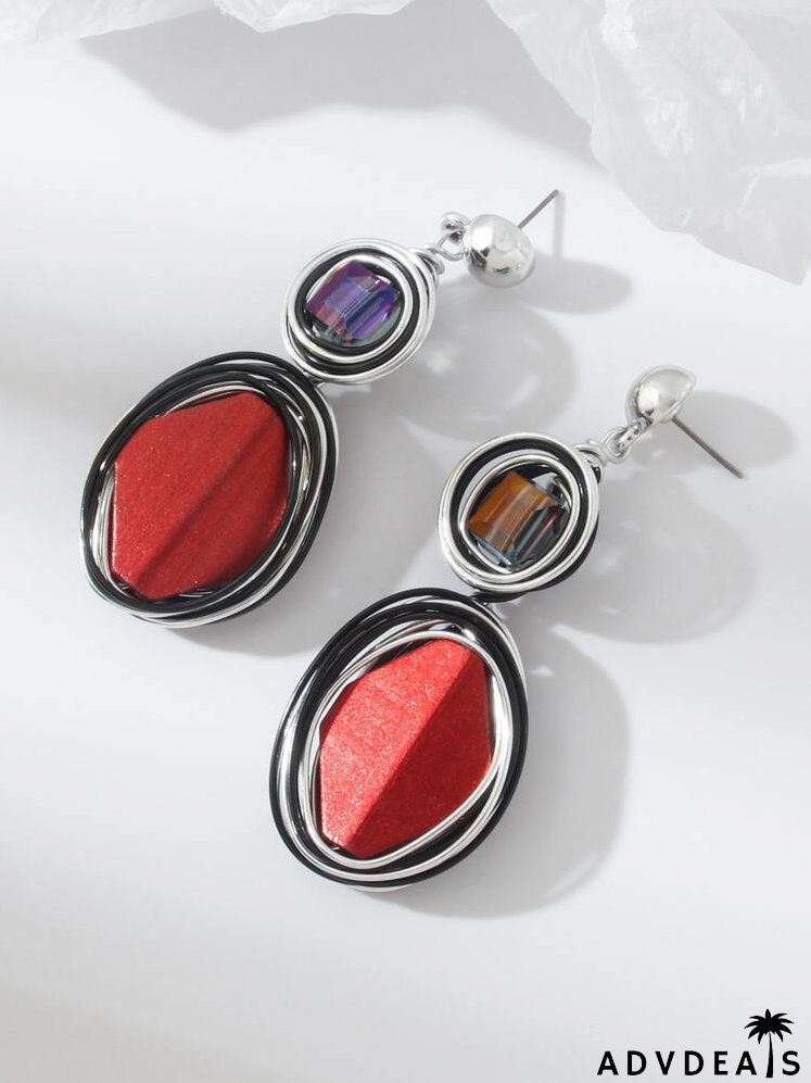 Rhinestone Decor Oval Drop Earrings