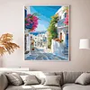Santorini Blooms Full 11CT DIY Stamped Needlework Embroidery Kit 15.74x19.68inch Embroidery Needlepoint Starter Kits Cross Stitch Art and Crafts Kits for Beginners Adults Home Decor