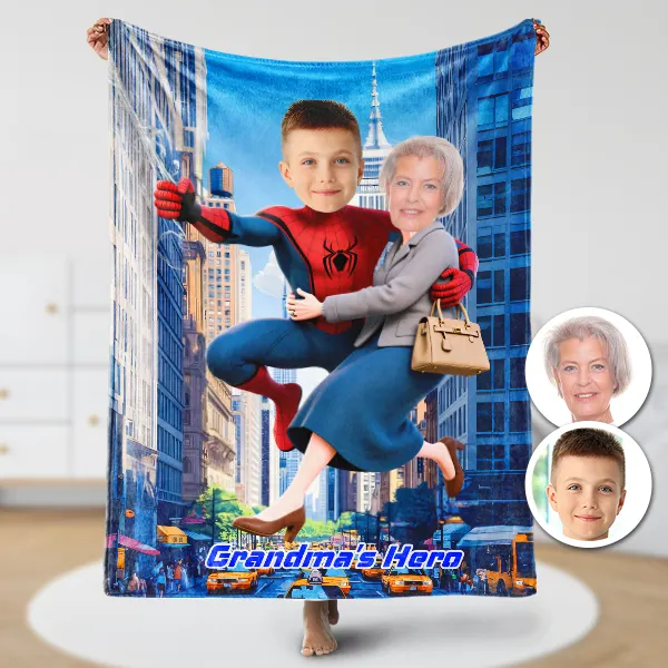 Custom Family Hero Spider Boy Blankets Personalized Face & Name Super Hero Blanket Gifts For Boys