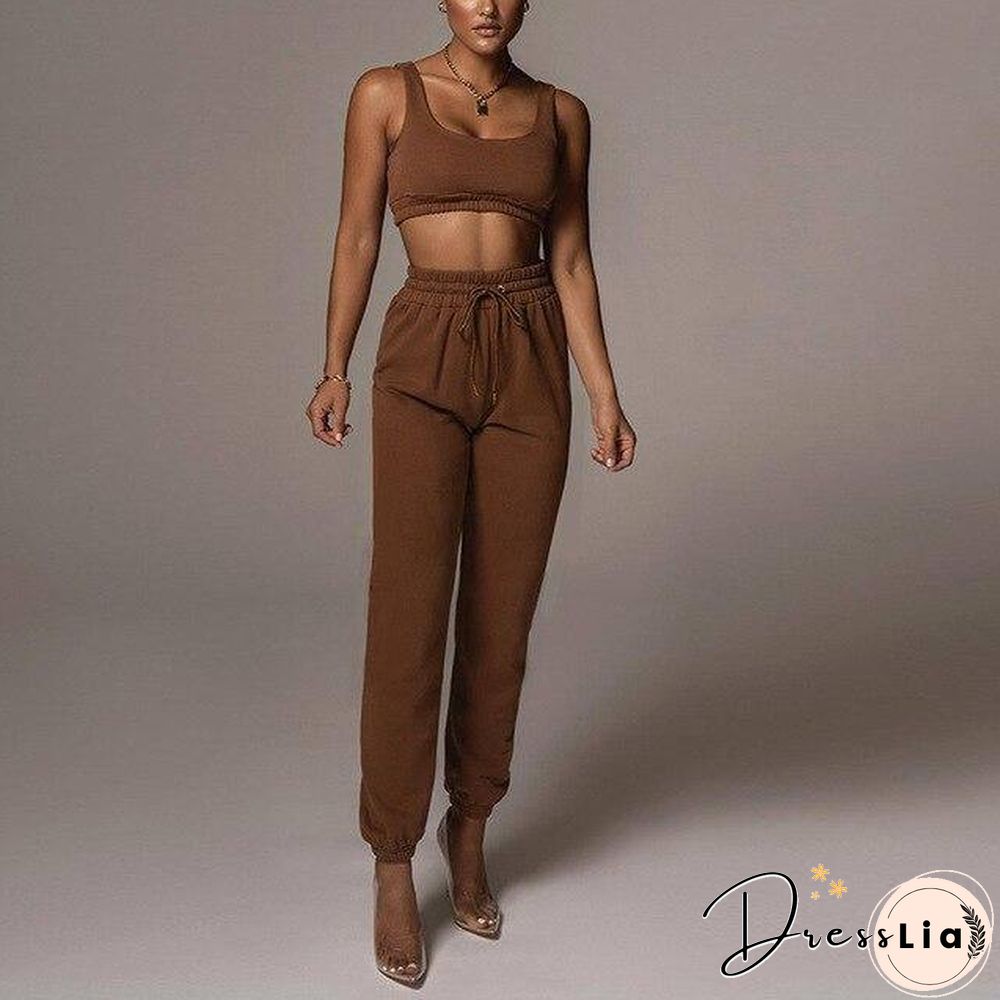 2 Piece Women Sports Casual Set Sweatshirt Crop Tops Pocket Sweatpants Baggy Pants Tracksuit Streetwear Joggers Summer Outfits