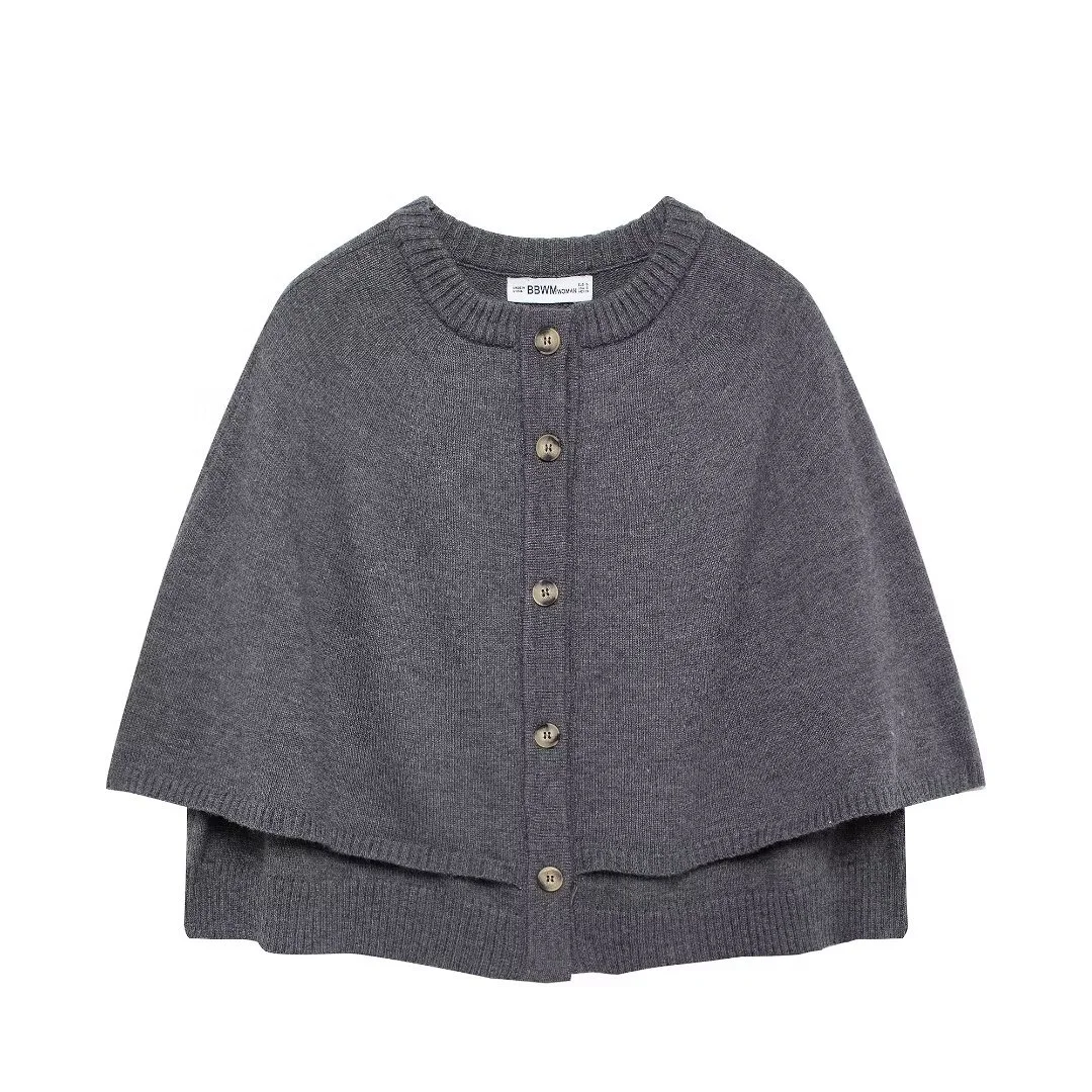 Nigikala Nigikala 2025 Fashion Knitted Round-Necked Shawl Cape Design Woolen Sweater Women's A35618