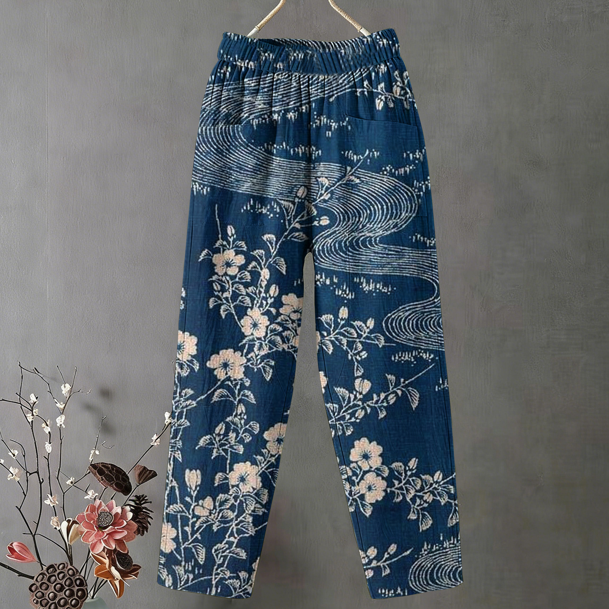 Retro Casual Japanese Floral Print Pants elevenforest