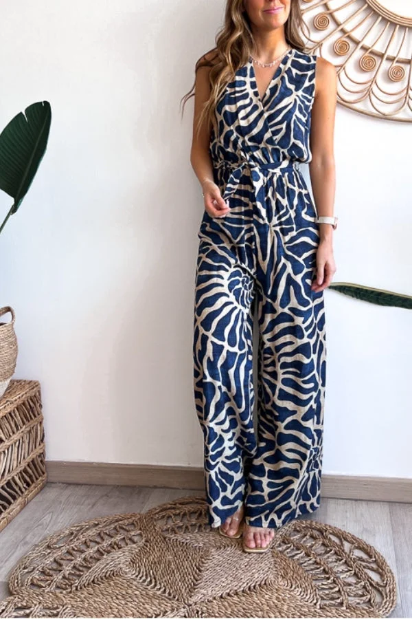 Summer Suit Swirl Print Sleeveless Jumpsuit