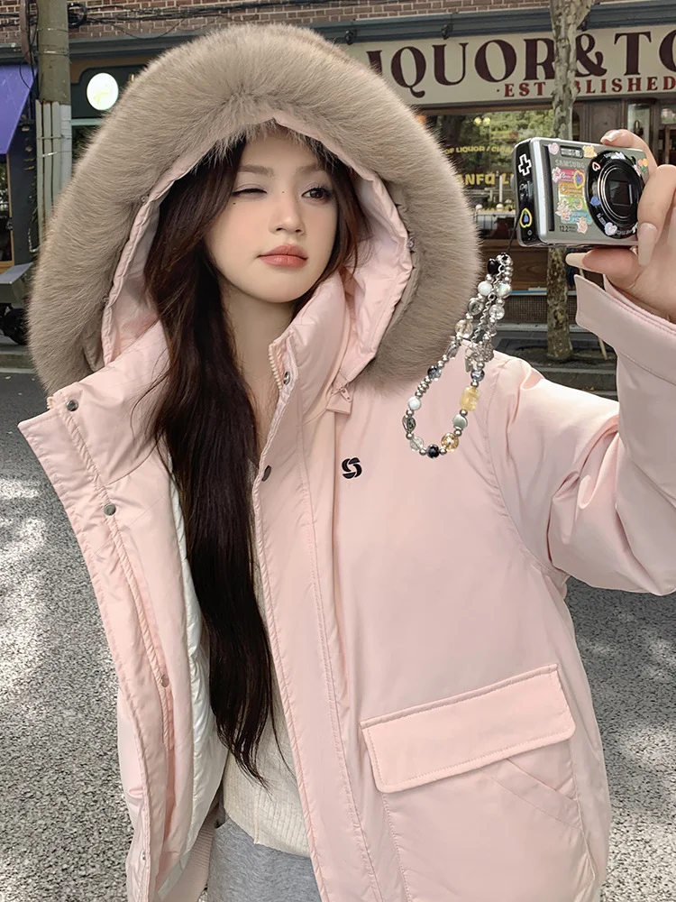 Woherb Korean Version Can Take Off The Hat Overalls Down Cotton Suit Girls 2024 Autumn And Winter New Thick Loose Cotton Coat-Outfit Ideas