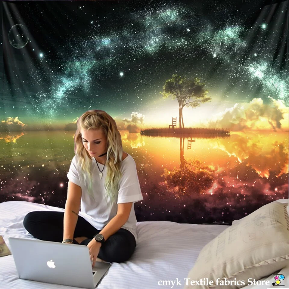 Night Scenic Tapestry Wall Hanging Decor Star Plant Printed Carpet Home Decor Hanging Living Printing Wall Tapestry