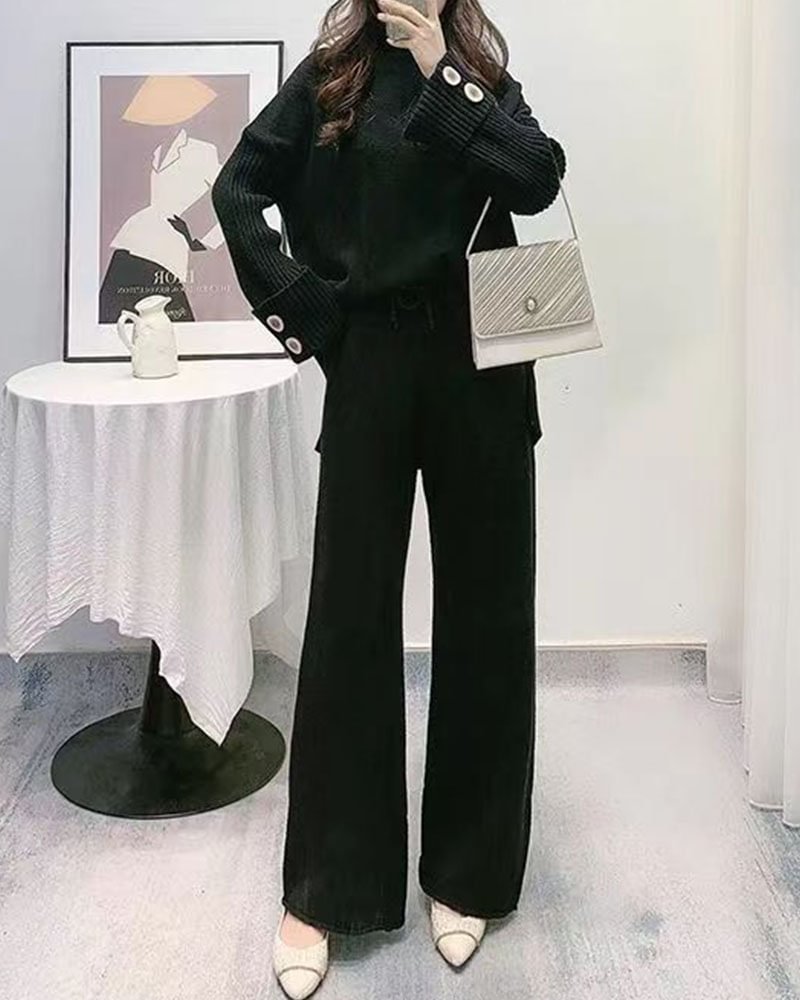 Knit Button Loose Two-Piece Set