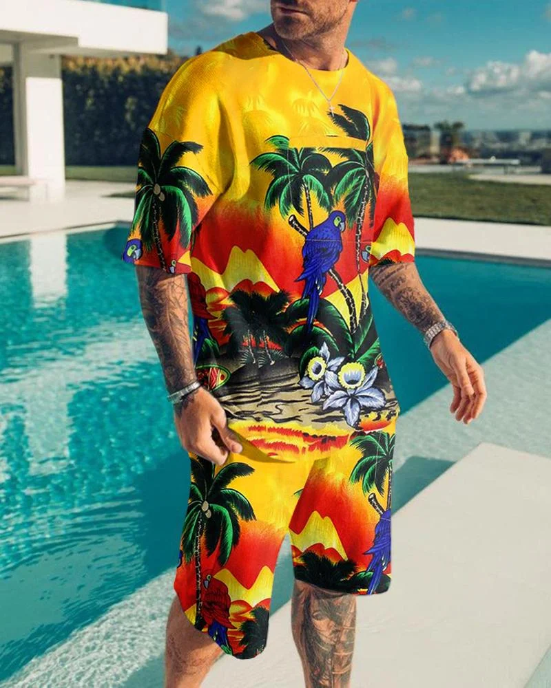 Men's Casual Print Short Sleeve Suits