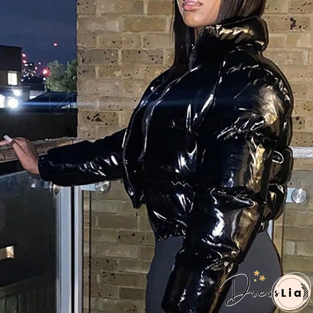 Zipper Design Long Sleeve High Neck Gilet Puffer Jacket