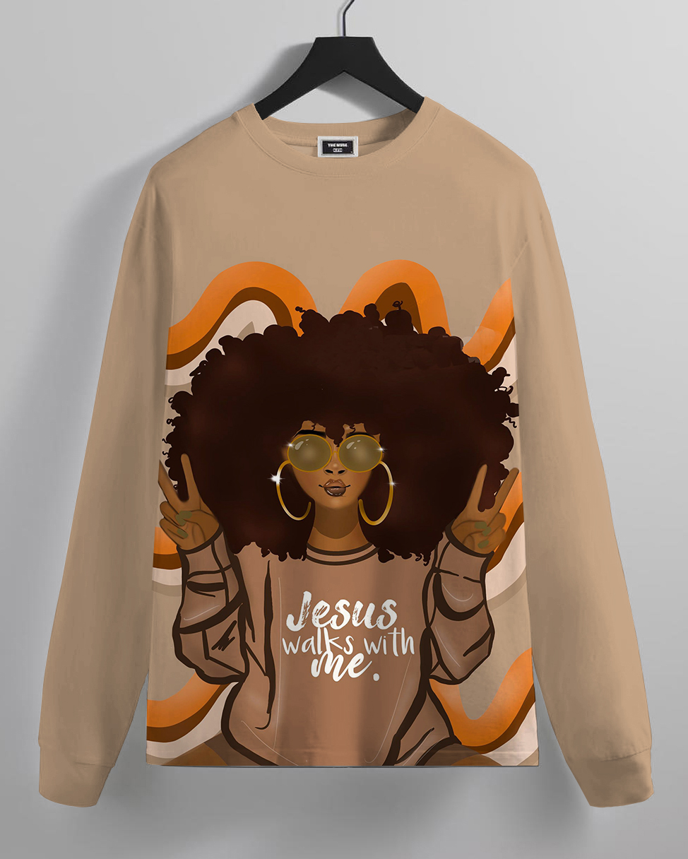 Jesus Walks with Me Prints Long Sleeve Sweatshirt