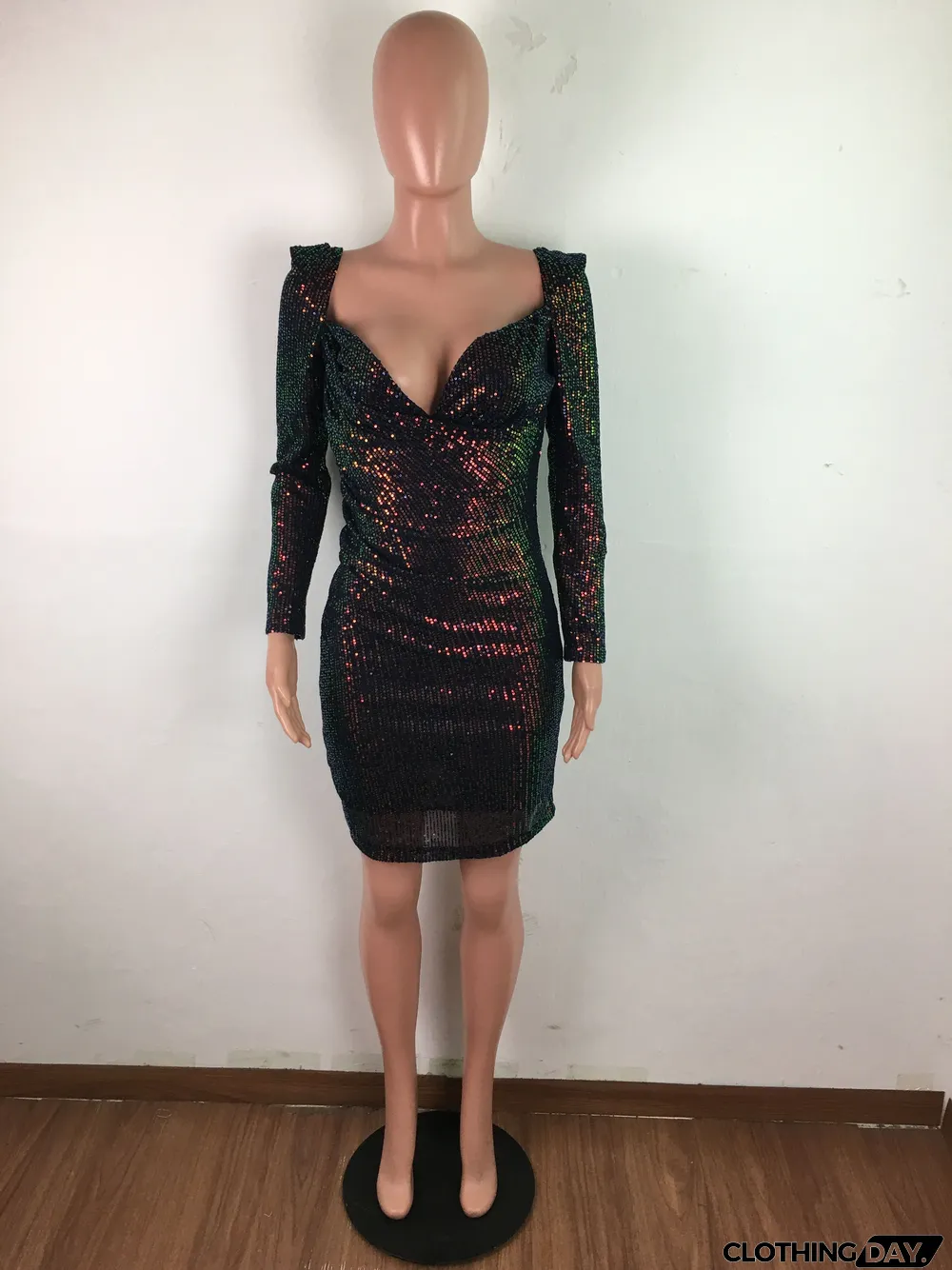 Party Sequins Sweetheart Mini Dress with Full Sleeves