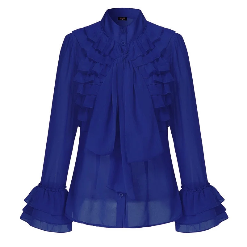 Women Elegant Blouse OL Style Stand Collar Shirts Ruffled Tops 2022 VONDA Female Casual Baggy Blusas Femininas