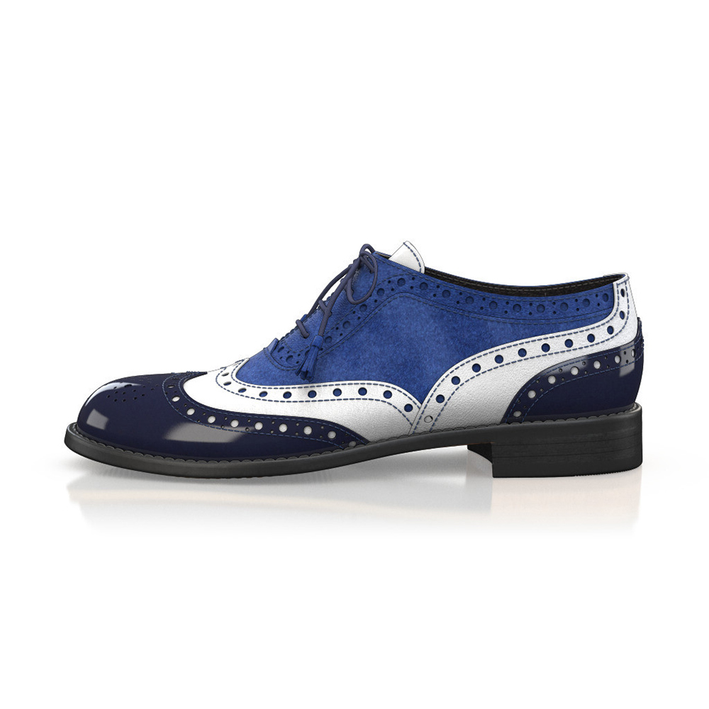 Navy and White Round Toe Tassel Lace Up Vintage Women's Oxfords