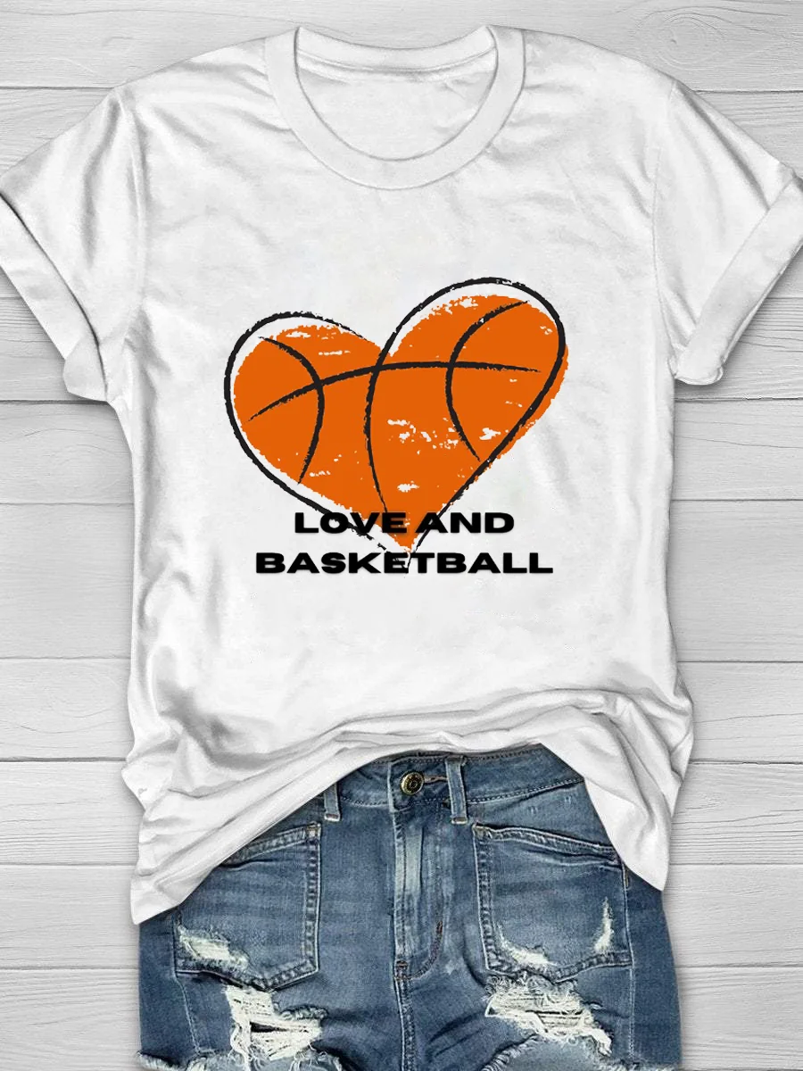 Love And Basketball Print Short Sleeve T-Shirt