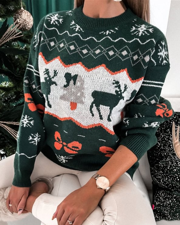 Christmas Elk Jacquard Knit Sweater