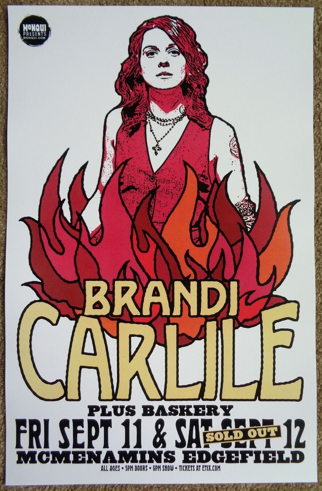 BRANDI CARLILE 2015 Gig POSTER Edgefield Portland Oregon Concert