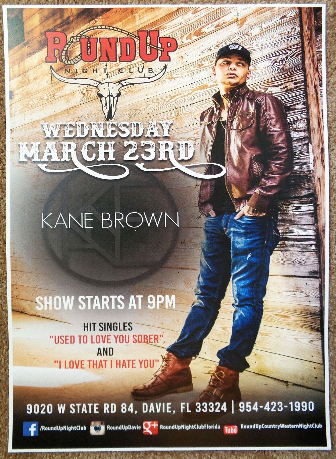 KANE BROWN 2016 Gig POSTER Davie Florida Concert