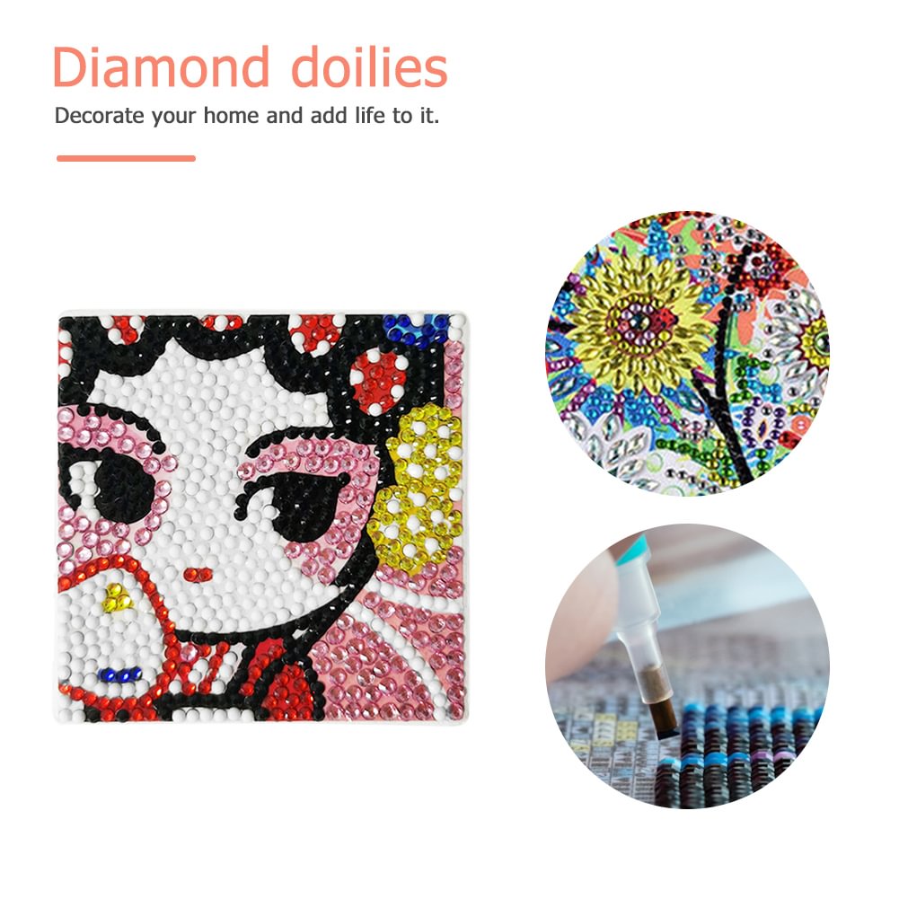 5D DIY Diamond Painting Kit Mini Coaster Ceramics Insulation Cartoon Pad
