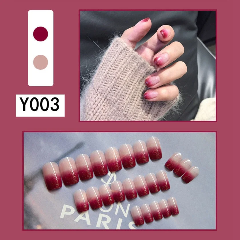 Fashion 24pc/set French Styel Press On False Nail Tips 10 Sizes Fake Nails Full Cover Nail Tips With Nail Adhesive Tab Sticker-Nail Inspo