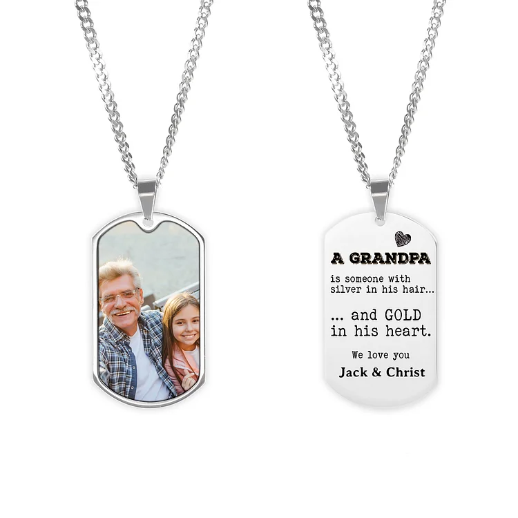 Personalized Photo Necklace Engraved Tag Keyring Gifts for Grandpa