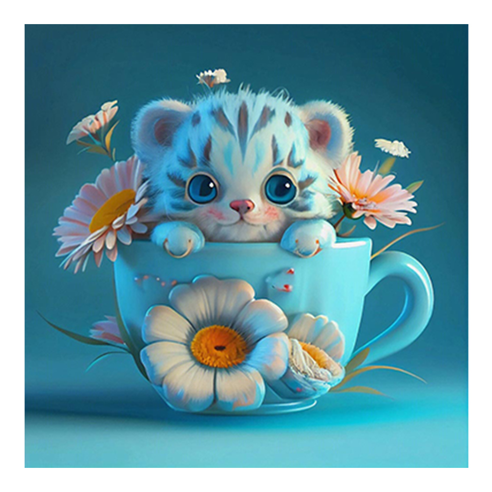 Light Blue Potted Version Of The Zodiac Tiger 30*30cm(canvas) full round drill diamond painting