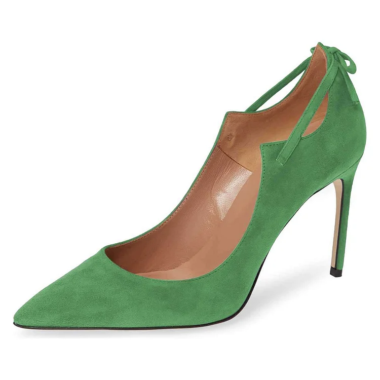Green Vegan Suede Stiletto Heel Curve Strappy Pumps Shoes |FSJ Shoes