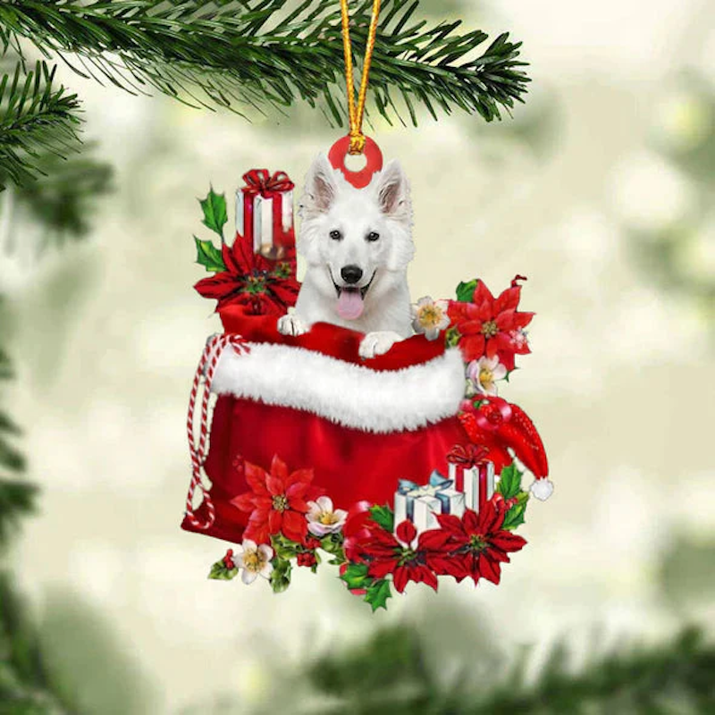 VigorDaily White German Shepherd In Gift Bag Christmas Ornament GB042