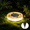 Outdoor LED Solar Lights Waterproof Mini Flat Solar Disc Light with Sturdy Ground Stakes Mosaic Landscape Lightning for Garden Walkway Driveway