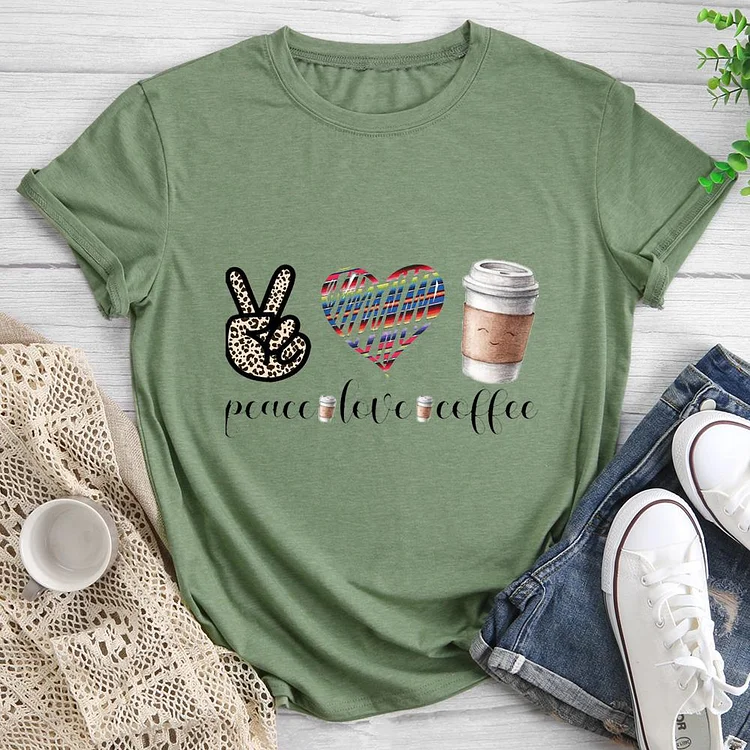 peace love coffee Round Neck T-shirt