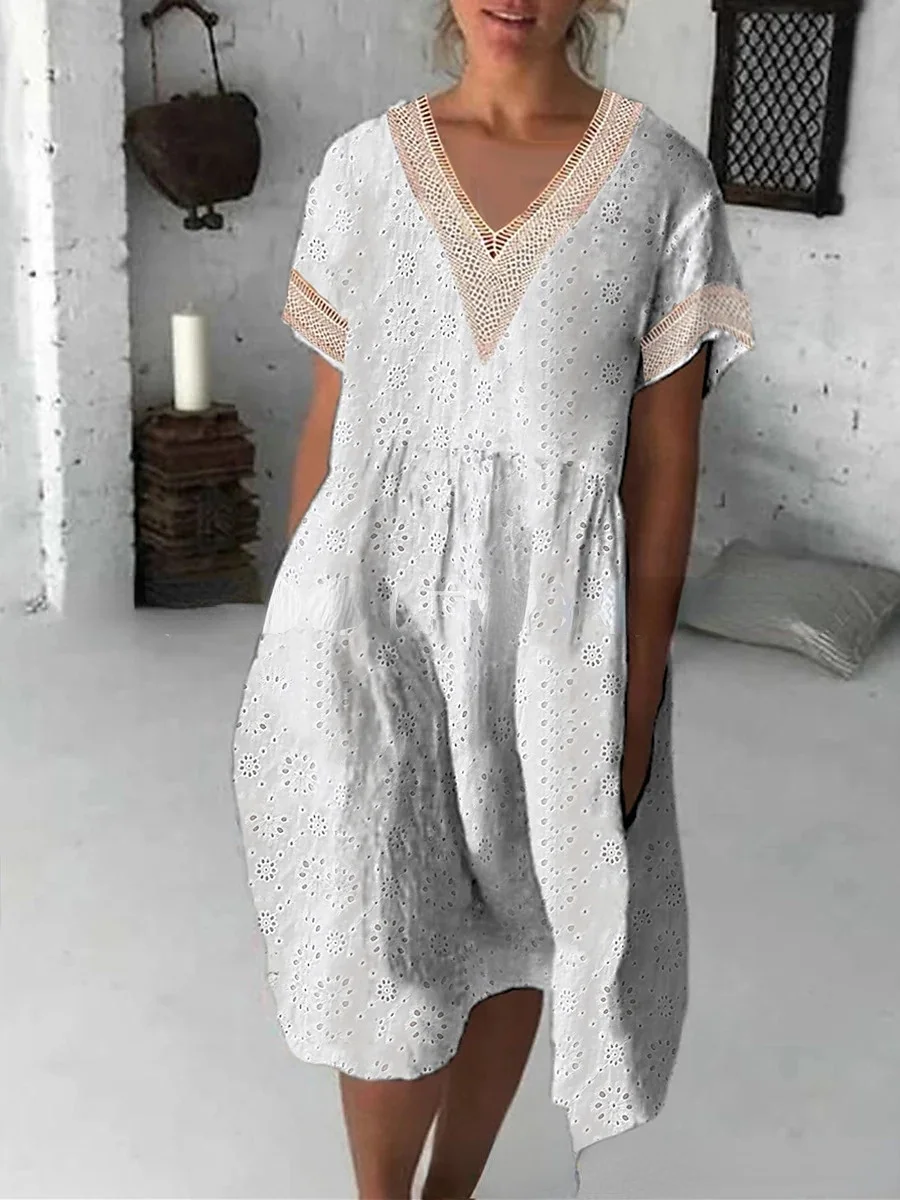 Women's Embroidered V-neck Vest Dress