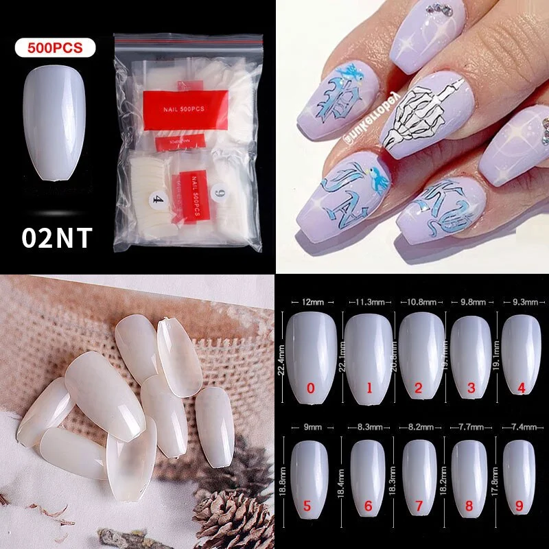 500Pcs False Nail Extension French Natural Transparent Stiletto Coffin False Nails Tips Long Acrylic UV Gel Nail Polish Manicure-Nail Inspo