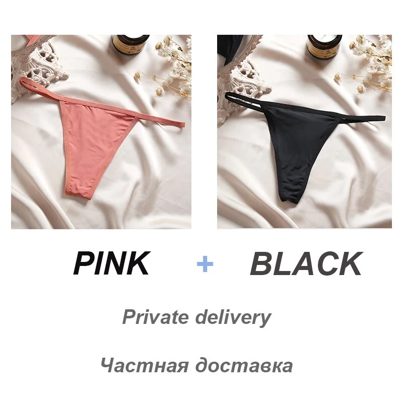 2PCS/Set Sexy Women G-String Underwear Panties Low Waist Panties Female Underpants Cotton Crotch T-back Pantys Thong Lingerie