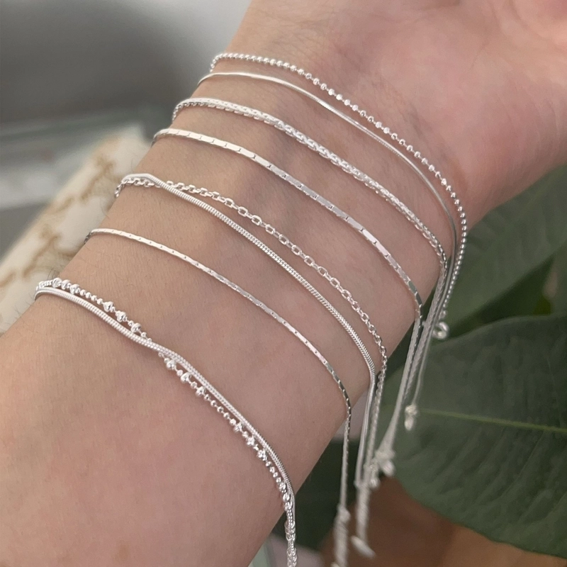925 Sterling Silver Ball Chain Snake Chain Bracelets Elegant Minimalist
