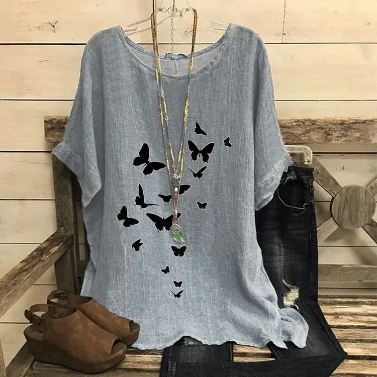 Casual Butterfly Print Half Sleeve T-Shirt