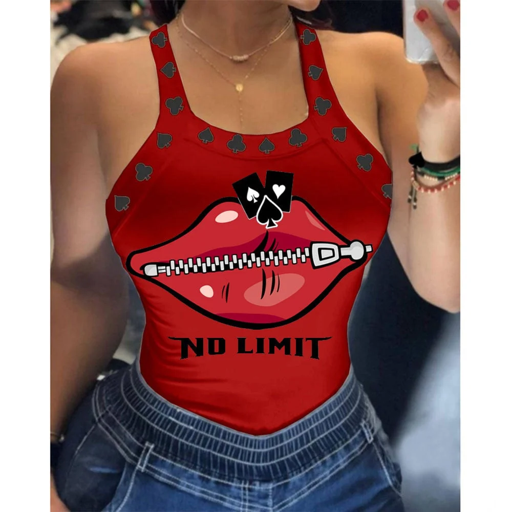 Graduation Gifts  2023 Summer New Style Character Printed Thick Shoulder Strap Top Women's Shirt Pullover Casual Knitted  Ladies Sleeveless Ve