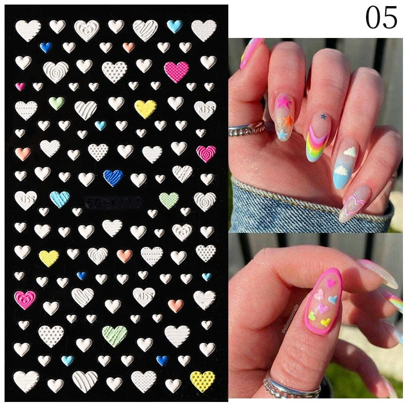 1PC French 5D Nail Sticker Embossed Flower Bubble Pattern Self-Adhesive Slider Wedding Design Nails Decals Nail Art Decoration-Nail Inspo