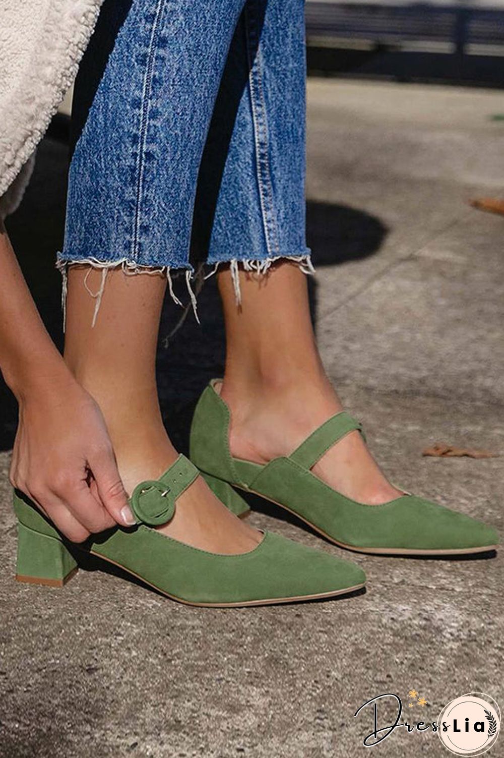 Pointed Toe Buckled Chunky Heels