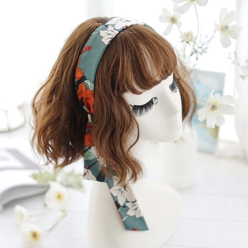 2 Pieces New Fashion Floral Satin Ribbon Silk Scarf Tie Headband