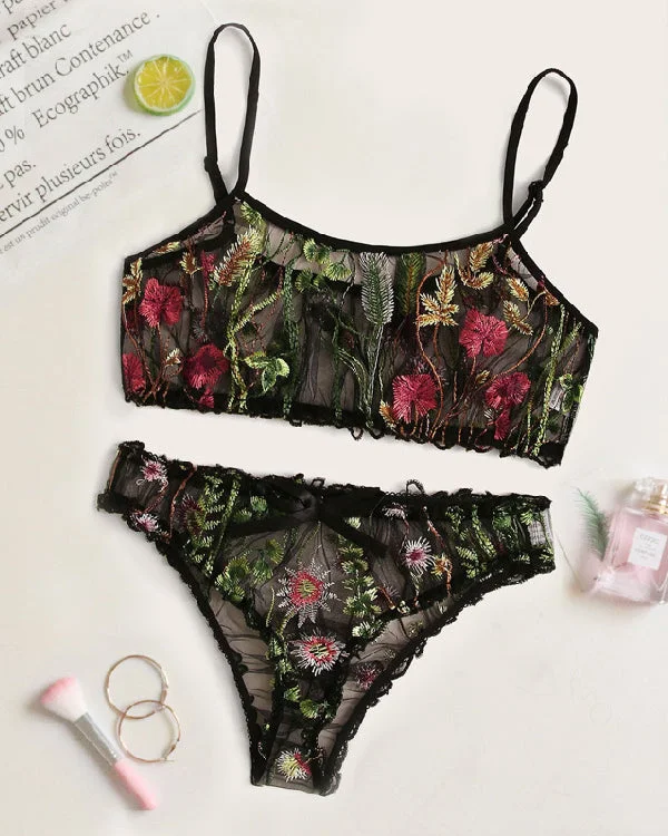 Sexy Sheer Mesh Embroidered Lingerie