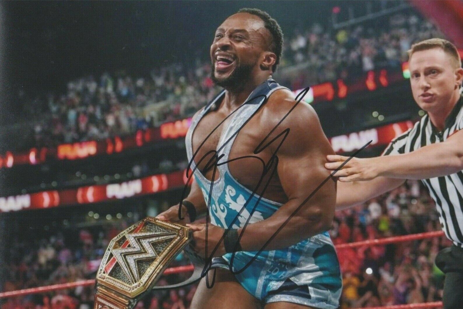 Big E (WWE New Day) **HAND SIGNED** 8x12 Photo Poster painting ~ AUTOGRAPHED