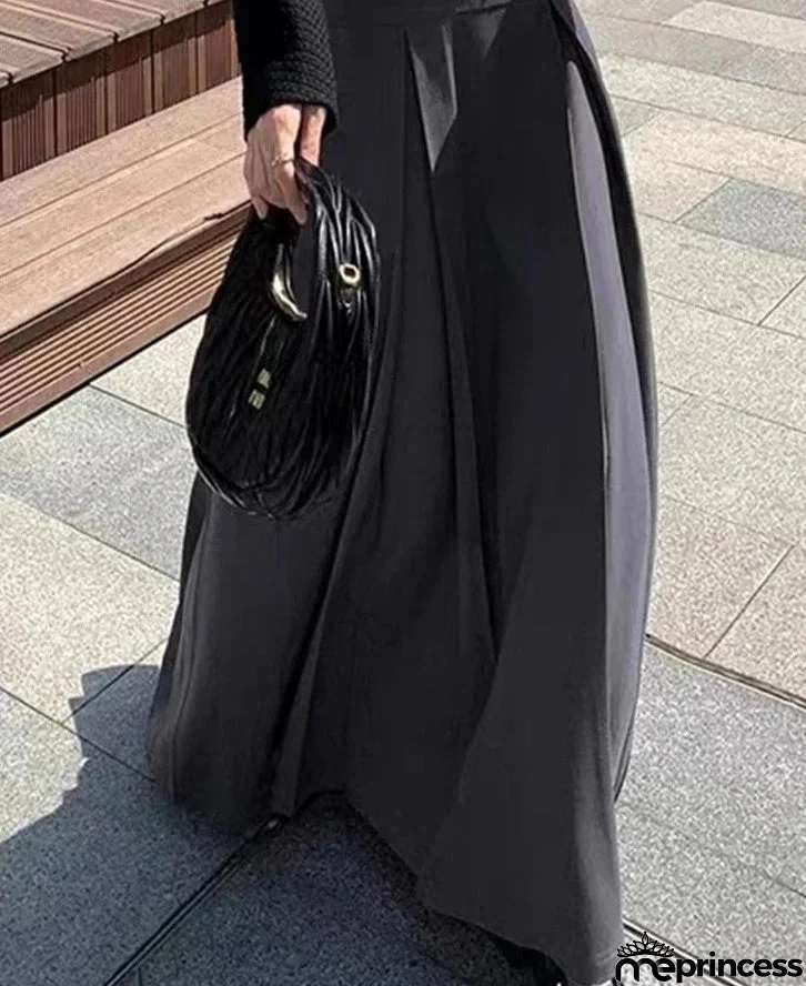 Women's Polyester Elastic Waist Solid Pattern Casual Wear Skirt