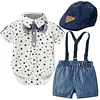Baby Boy With Bow Hat Gentleman Striped Bow Bodysuit 2 Pcs Set