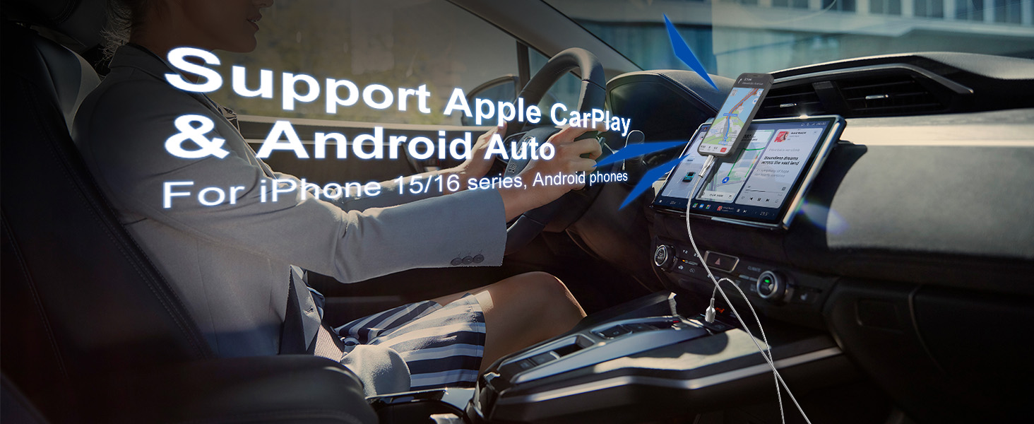 this metal usb c car charger cable support iphone 15/16/17 apple carplay and android auto