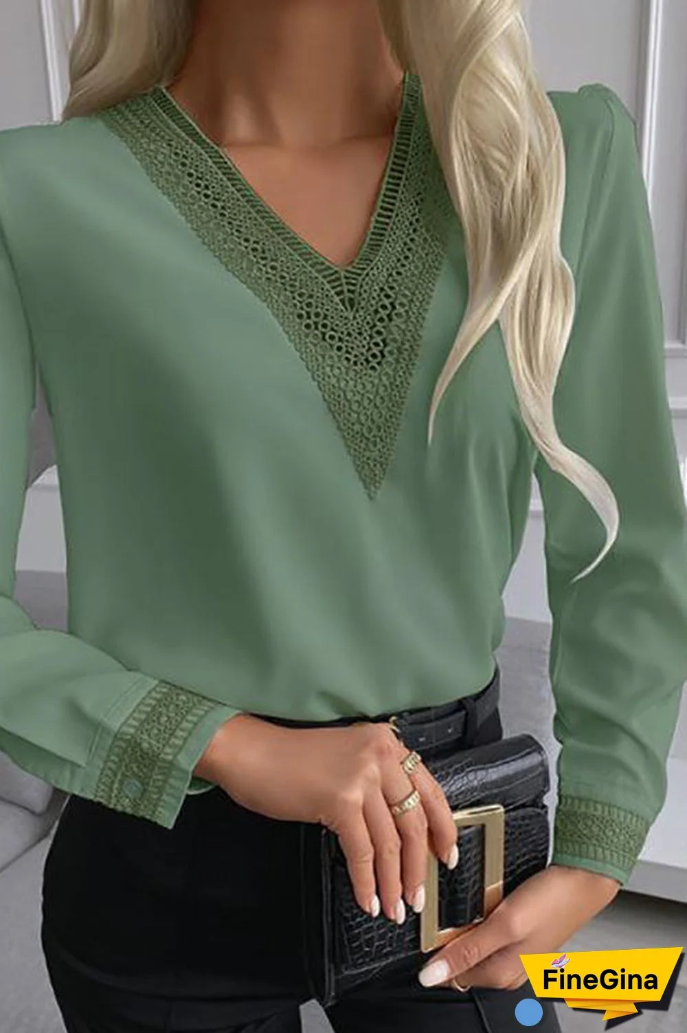 Lace Stitching V Neck Shirt