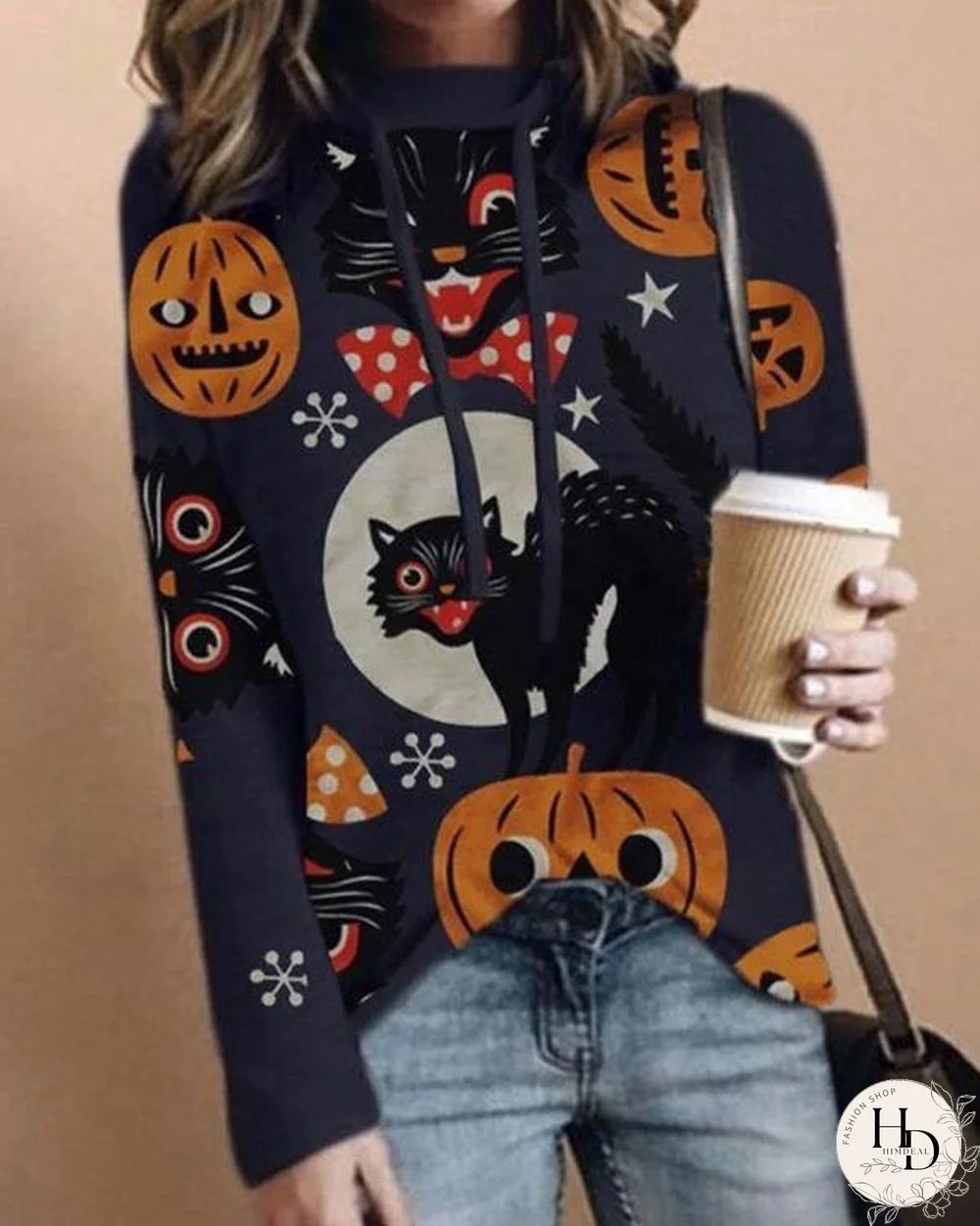 Women Print Casual Long Sleeve Loose Halloween Hoodies