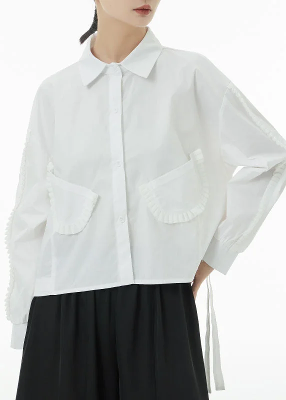 French White Oversized Side Open Cotton Shirt Top Spring