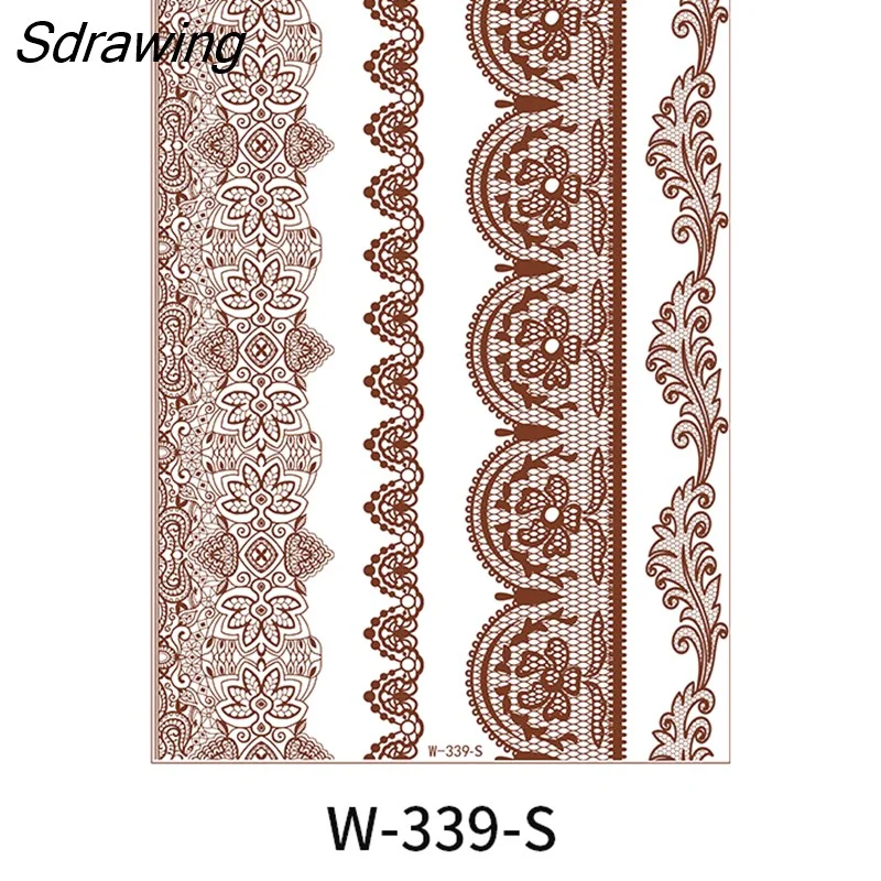Sdrawing Henna Lace Temporary Tattoo Sticker Butterfly Mehndi Flower Fake Tattoo for Women Feather Flora Sexy Henna Design Stickers