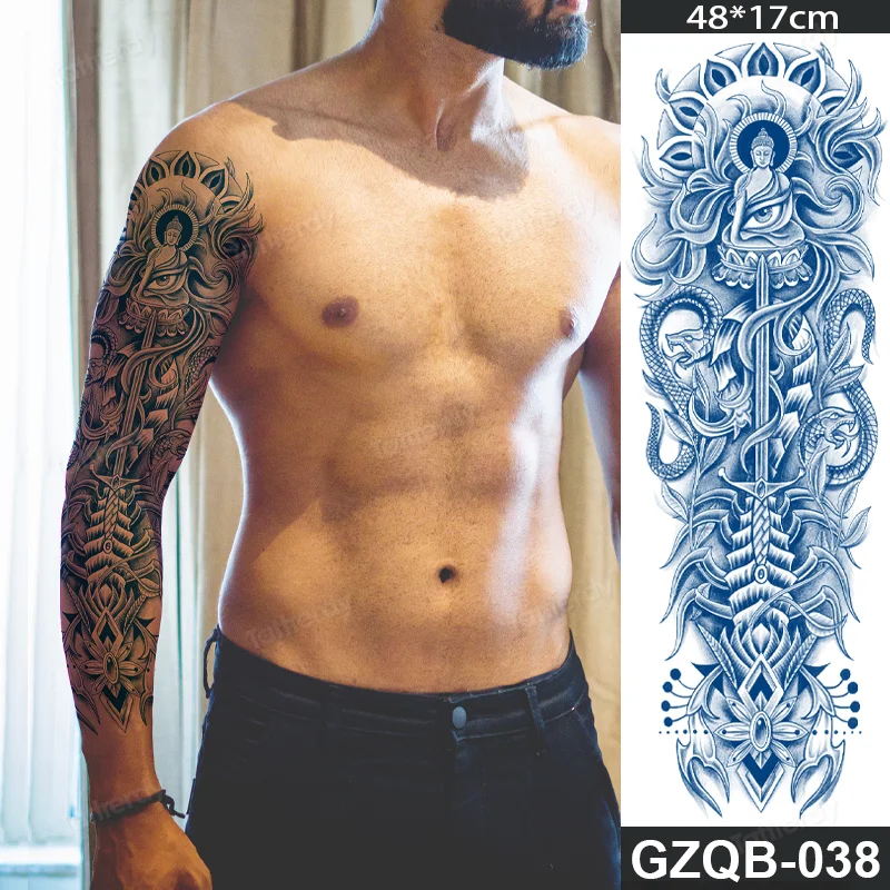 Sdrawing transfer tattoo fake large size full arm tattoo sleeve juice ink long lasting waterproof temporary tattoos men body art 1020-1