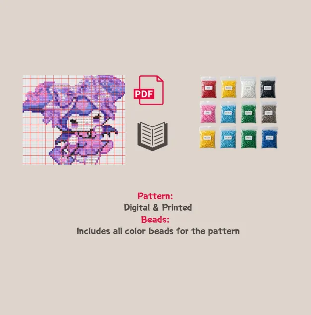 Purple Kuromi in Sailor Uniform Pixel Pattern Fuse Bead Kit  | Cute DIY Fuse 2553 Beads Set